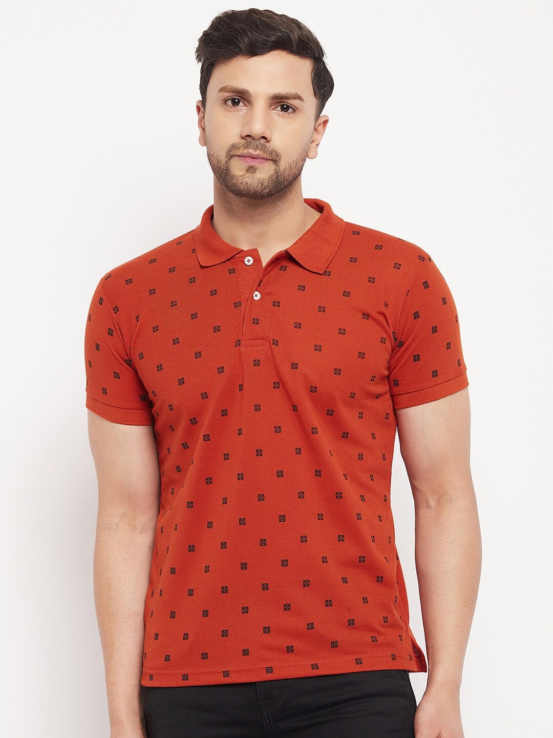 

THE MILLION CLUB Men Printed Polo Collar T-shirt, Rust