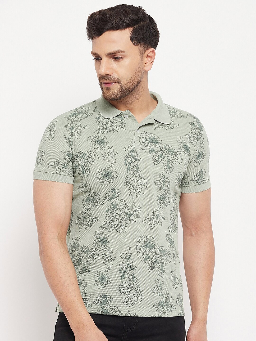 

THE MILLION CLUB Men Floral Printed Polo Collar T-shirt, Green