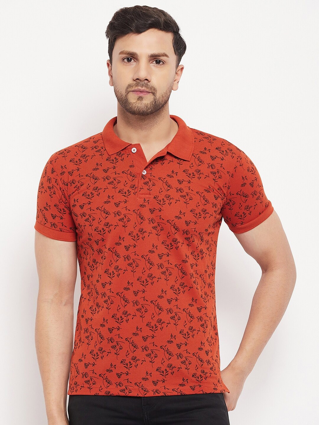 

THE MILLION CLUB Floral Printed Slim Fit T-shirt, Rust