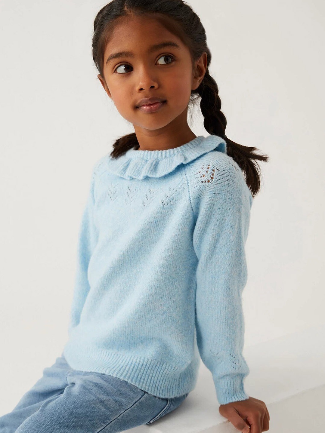

Marks & Spencer Girls Round Neck Pullover Sweater, Blue