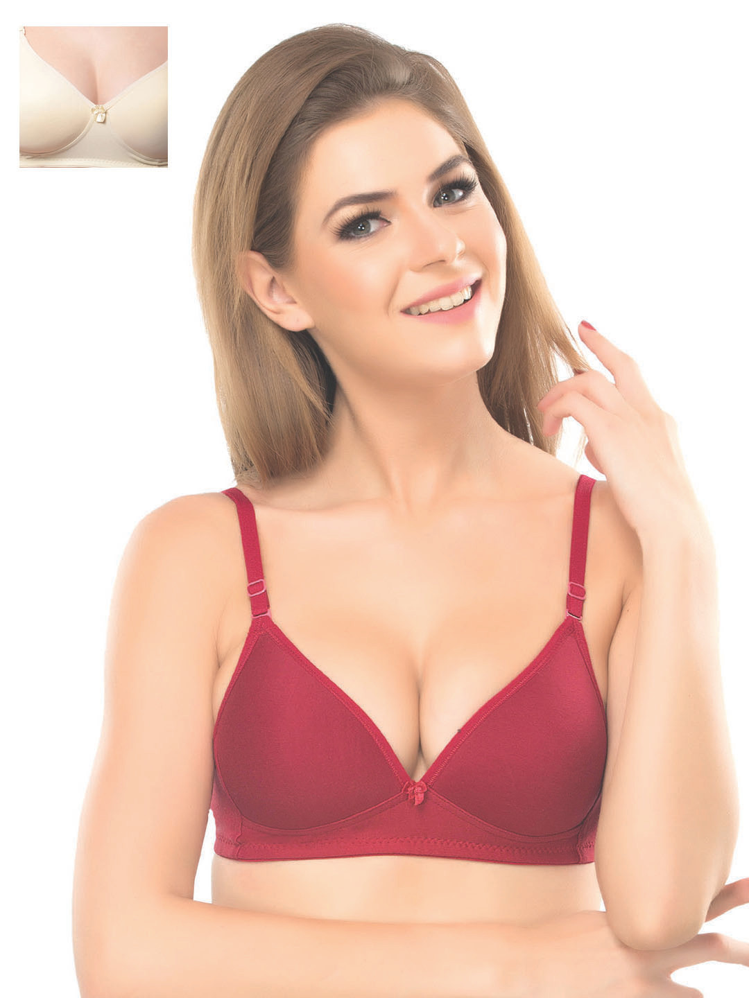 

Lady Lyka Pack of 2 Non-Wired Lightly Padded T-shirt Bras, Red