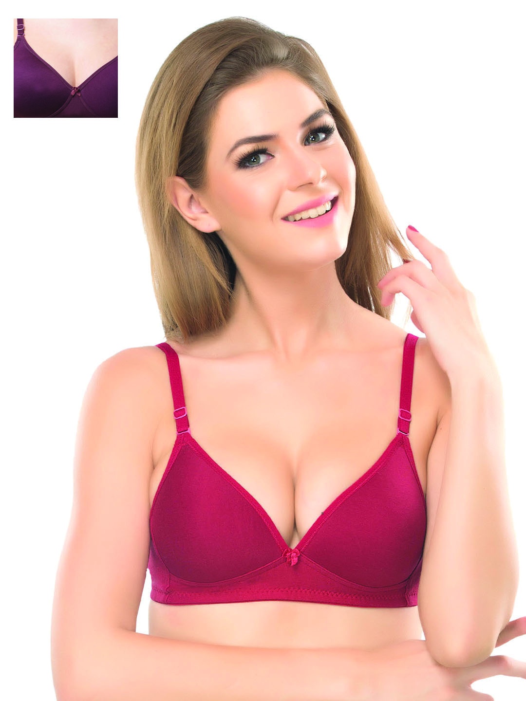 

Lady Lyka Pack of 2 Non-Wired Lightly Padded T-shirt Bras, Red