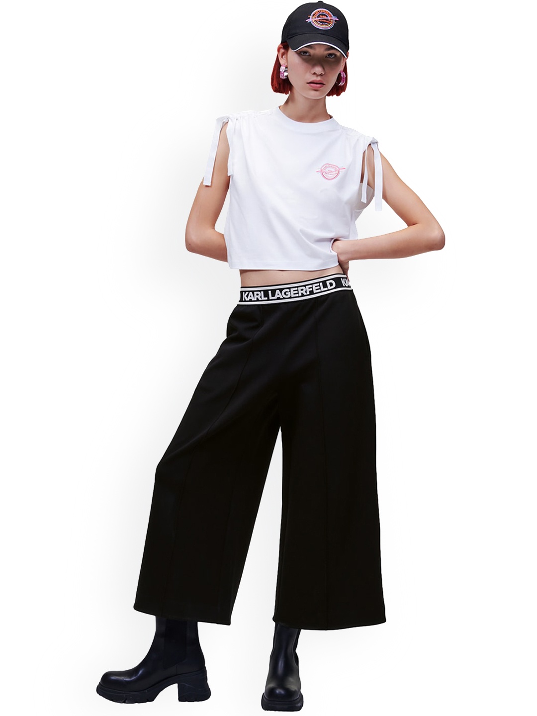 

Karl Lagerfeld Women Regular Fit Cotton Parallel Trousers, Black