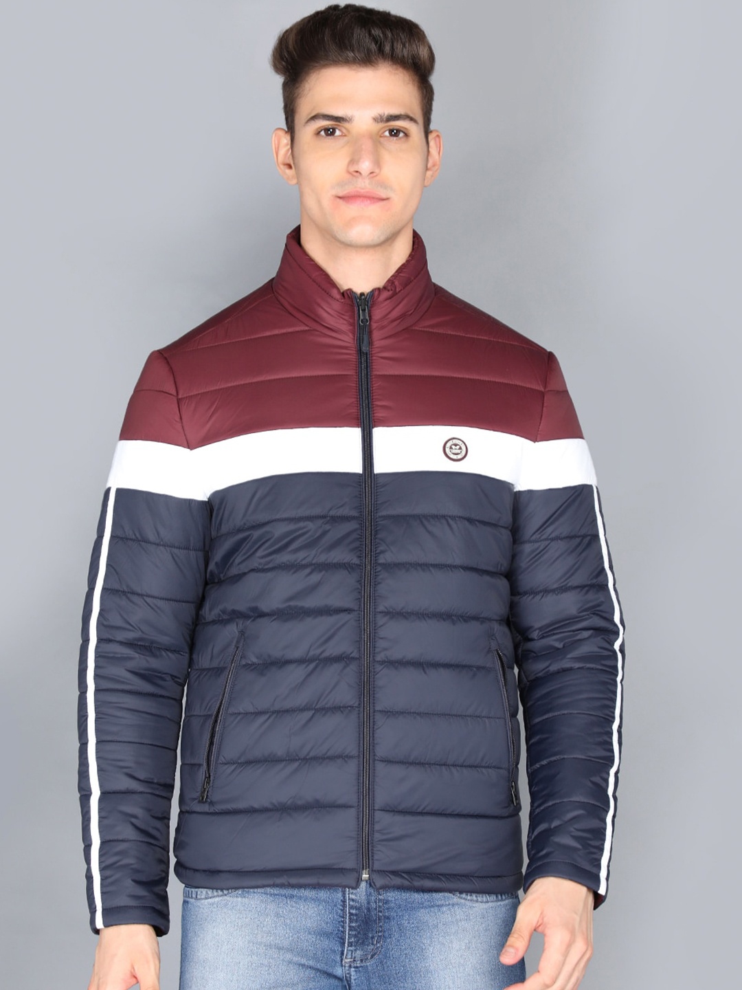 

LURE URBAN Men Colourblocked Puffer Jacket, Navy blue