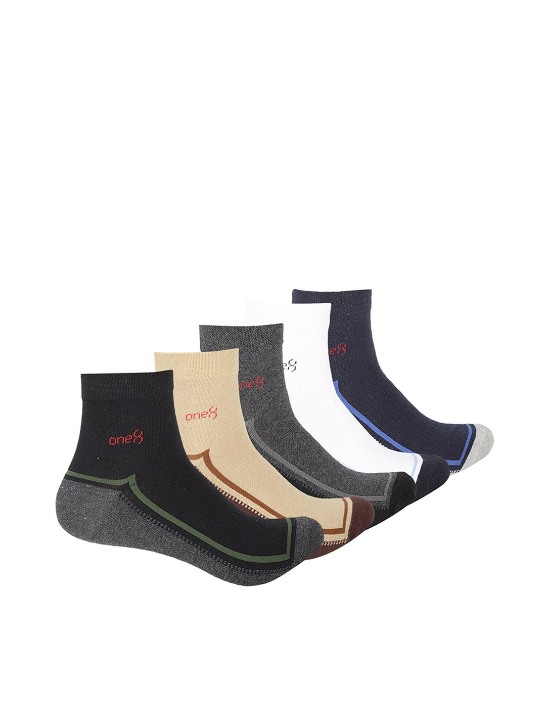 

One8 Men Pack of 5 Pure Cotton Ankle-Length Socks, Navy blue