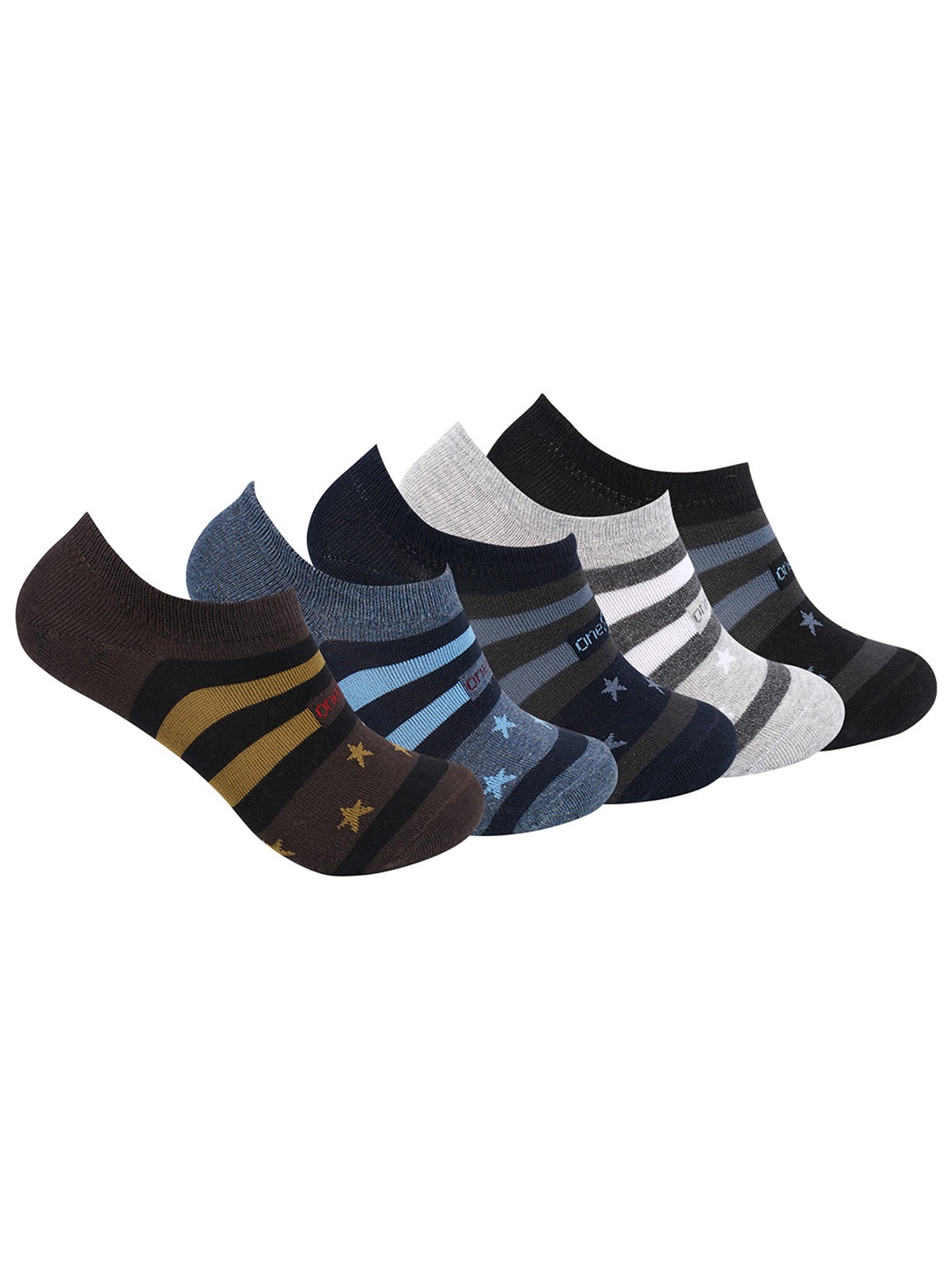

One8 Men Pack Of 5 Patterned Cotton Anti-Microbial Shoe Liners, Grey