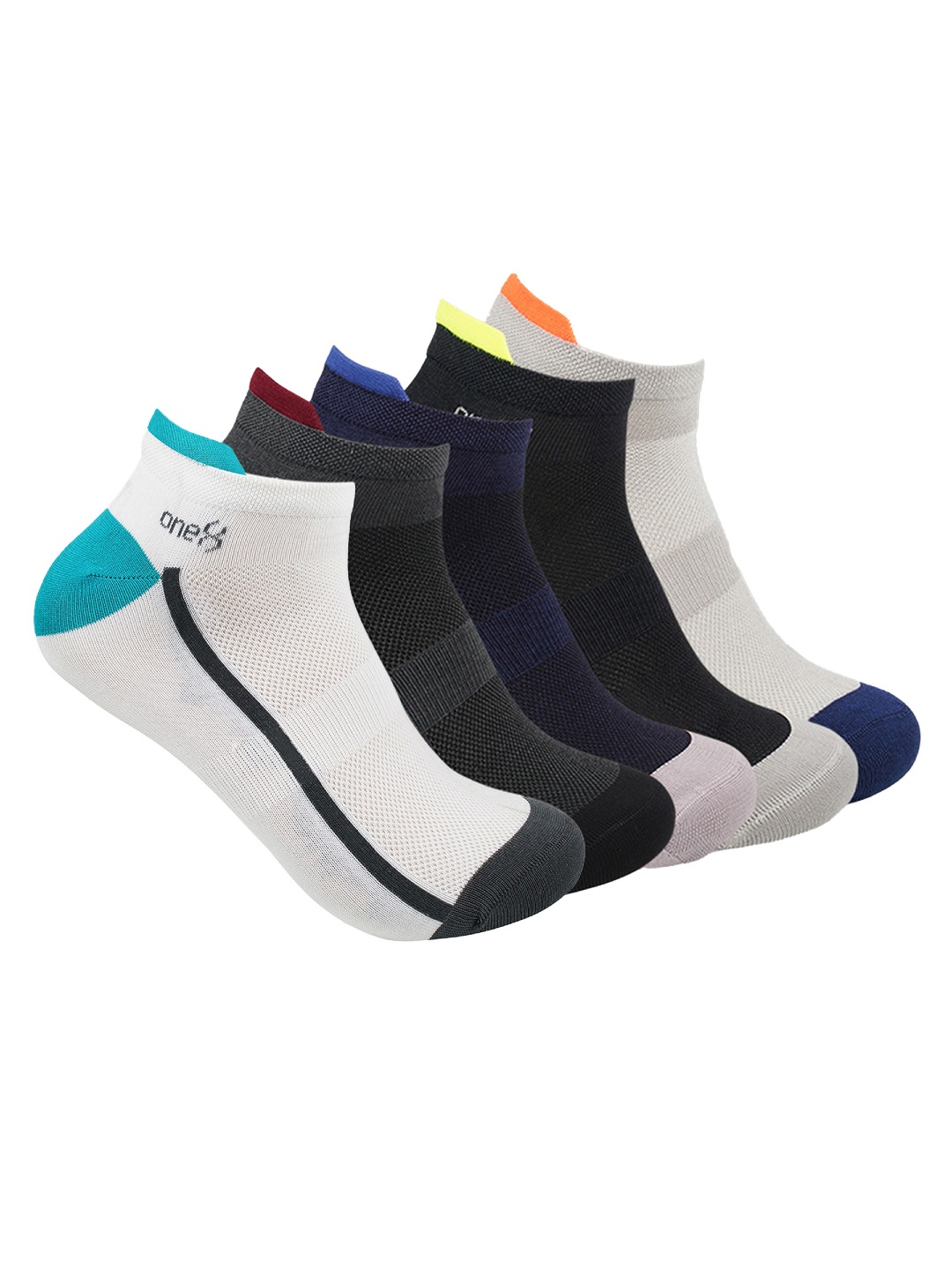 

One8 Men Pack Of 5 Patterned Moisture-Management Ankle-Length Socks, Black