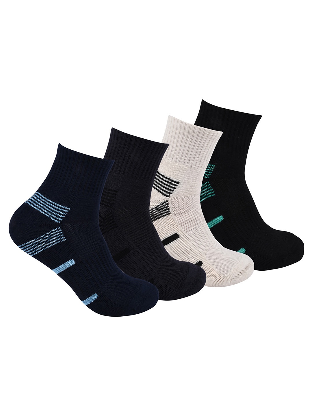 

One8 Men Pack of 4 Patterned Ankle-Length Bamboo Socks, Navy blue