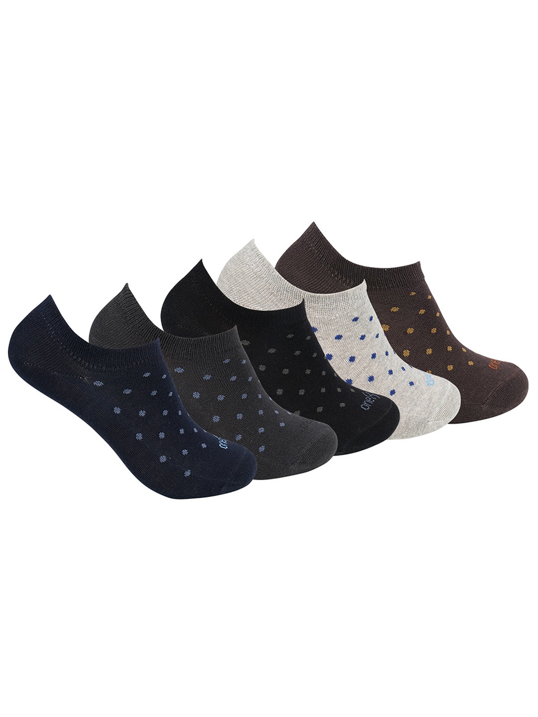 

One8 Men Pack of 5 Patterned Pure Cotton Shoe-Liner Socks, Navy blue