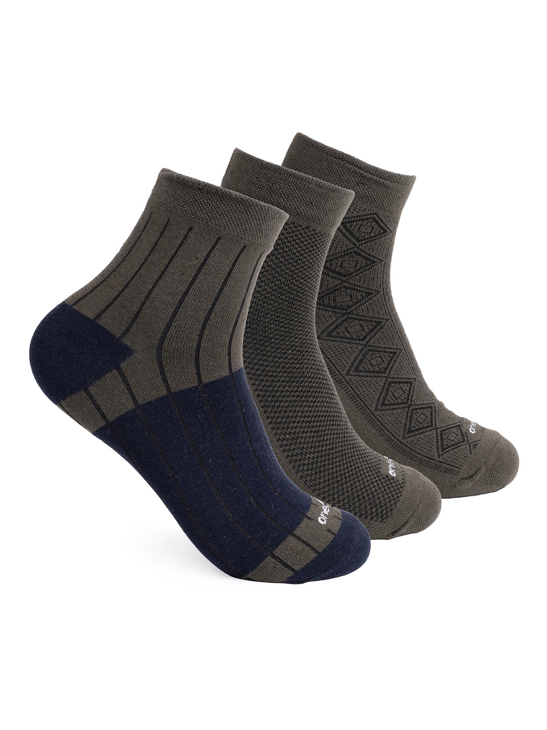 

One8 Men Pack Of 3 Patterned Cotton Anti-Microbial Ankle-Length Socks, Olive