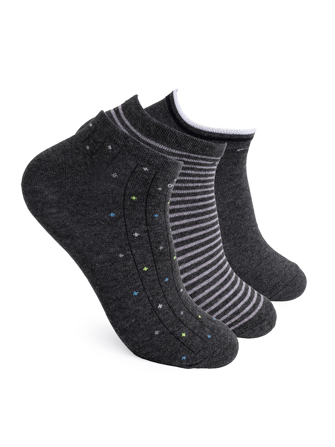 

One8 Men Pack Of 3 Patterned Cotton Anti-Microbial Ankle-Length Socks, Grey