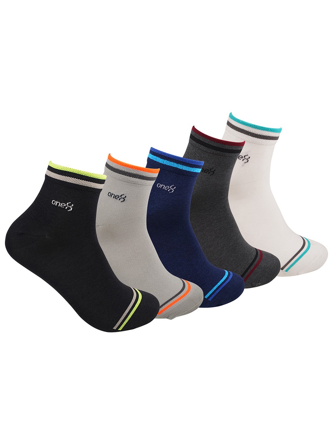 

One8 Men Pack of 5 Patterned Ankle-Length Socks, Black
