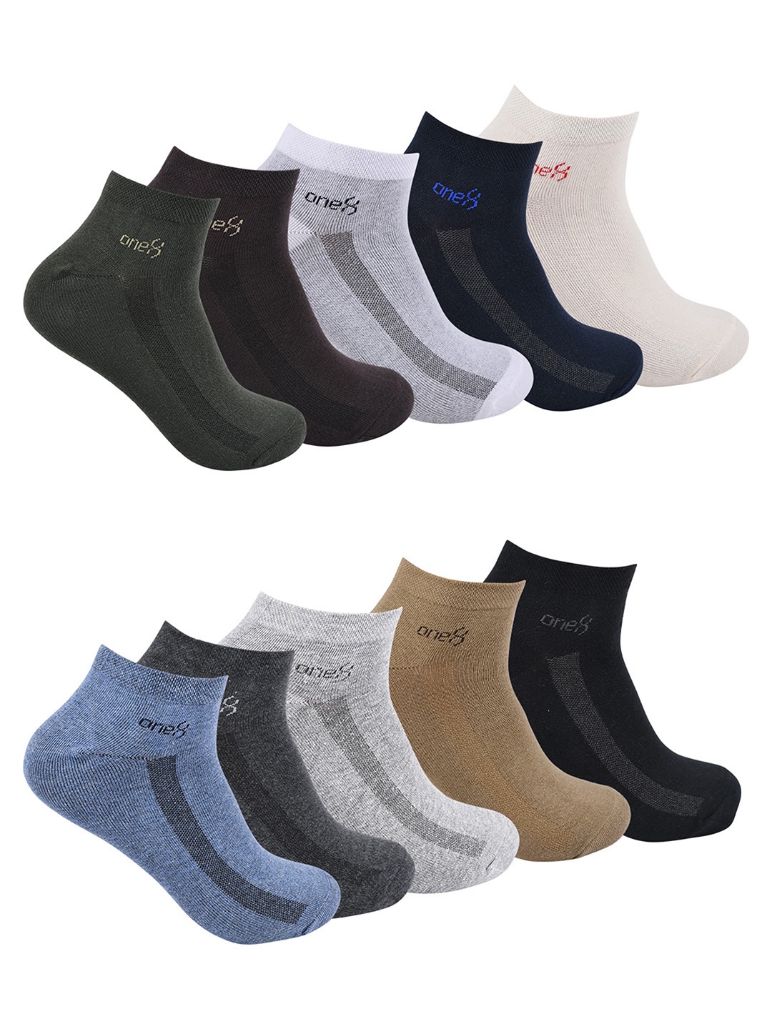 

One8 Men Pack Of 10 Ankle Length Cotton Socks, Olive