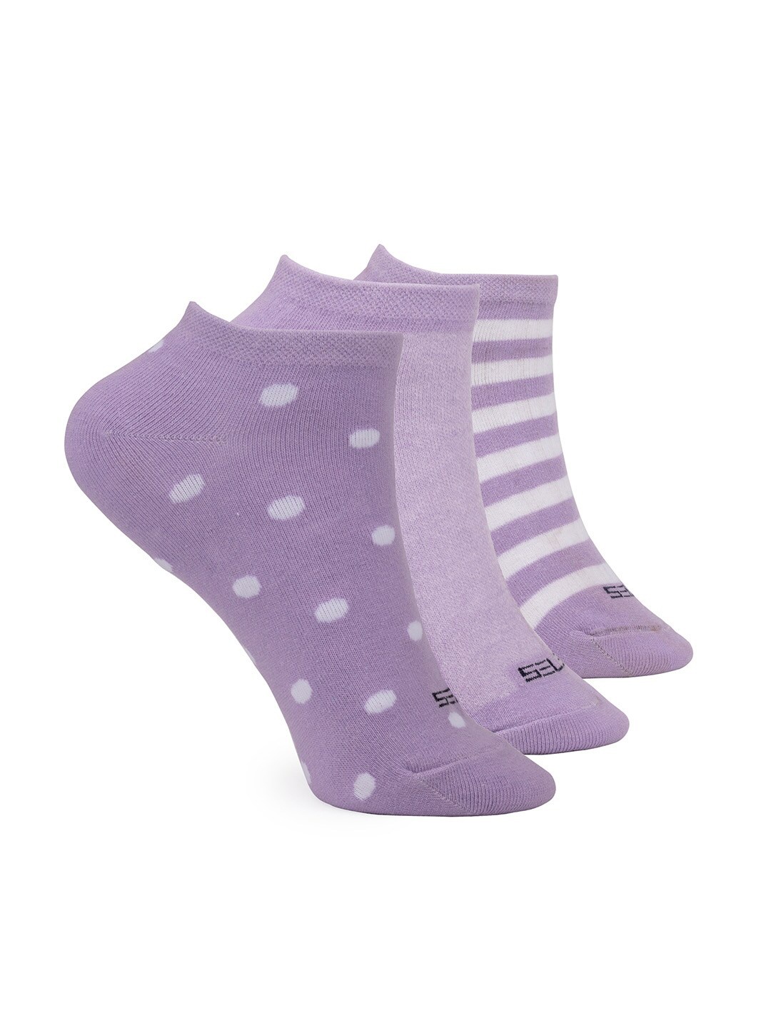 

FOOTONS Women Pack Of 3 Patterned Ankle Length Cotton Socks, Purple