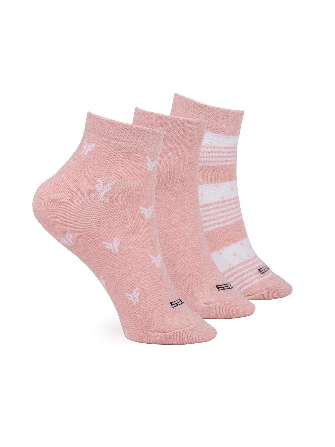 

FOOTONS Women Pack Of 3 Patterned Ankle Length Socks, Peach