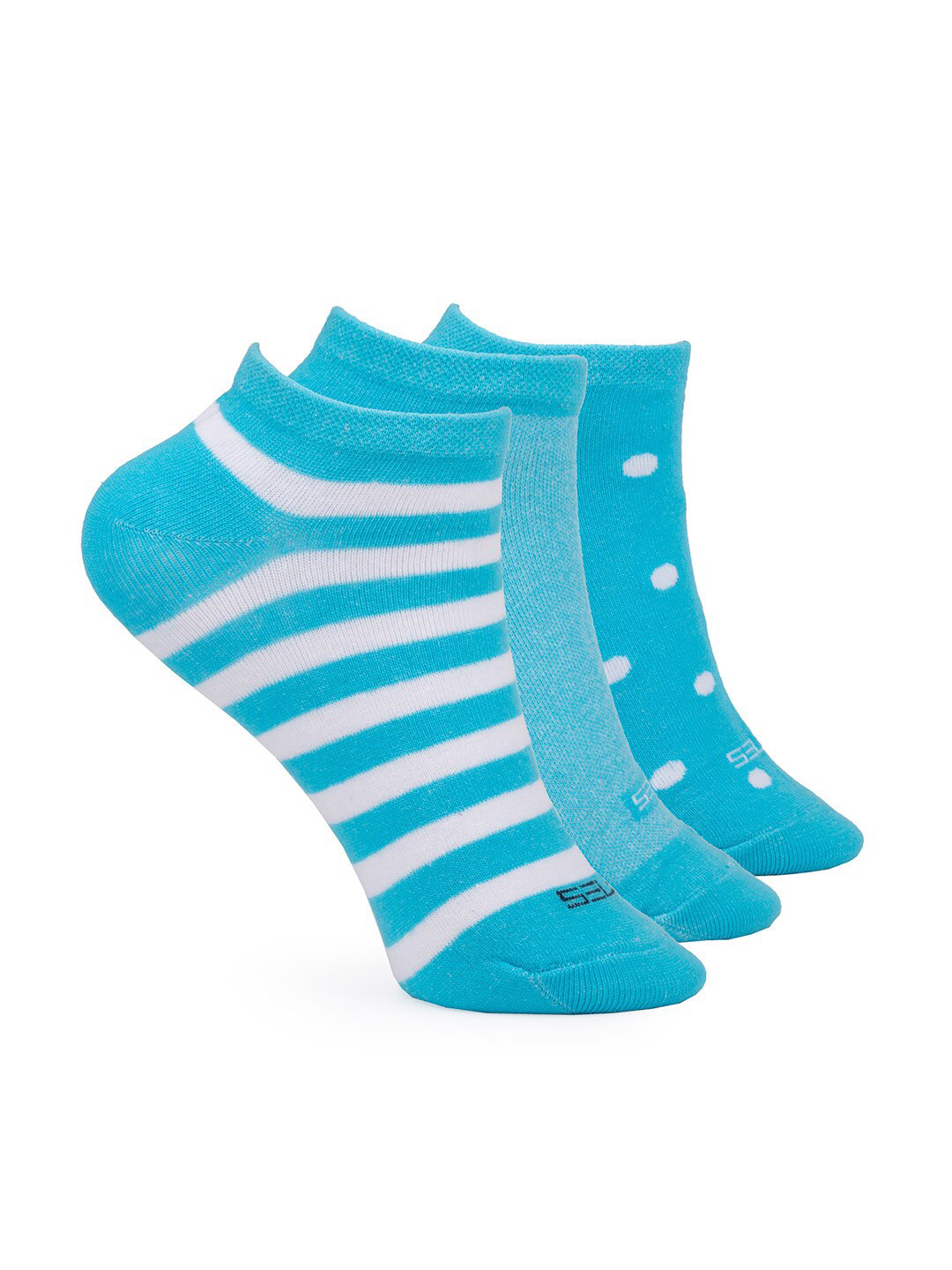 

FOOTONS Women Pack of 3 Patterned Pure Cotton Ankle-Length Socks, Blue