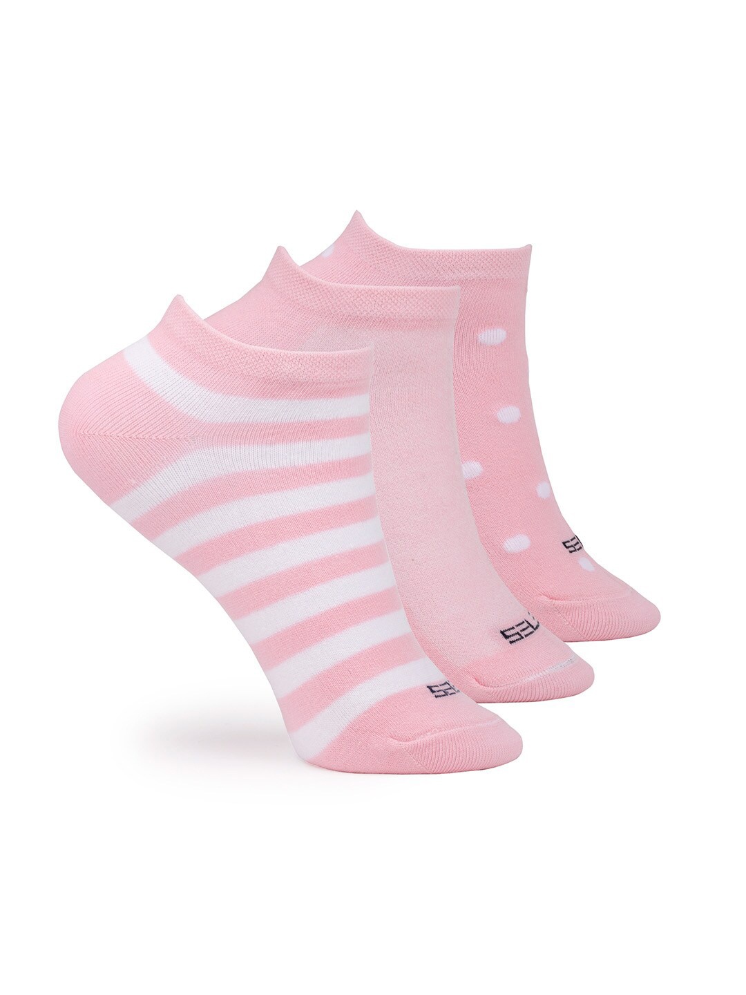

FOOTONS Women Pack Of 3 Patterned Cotton Anti-Bacterial Ankle-Length Socks, Pink