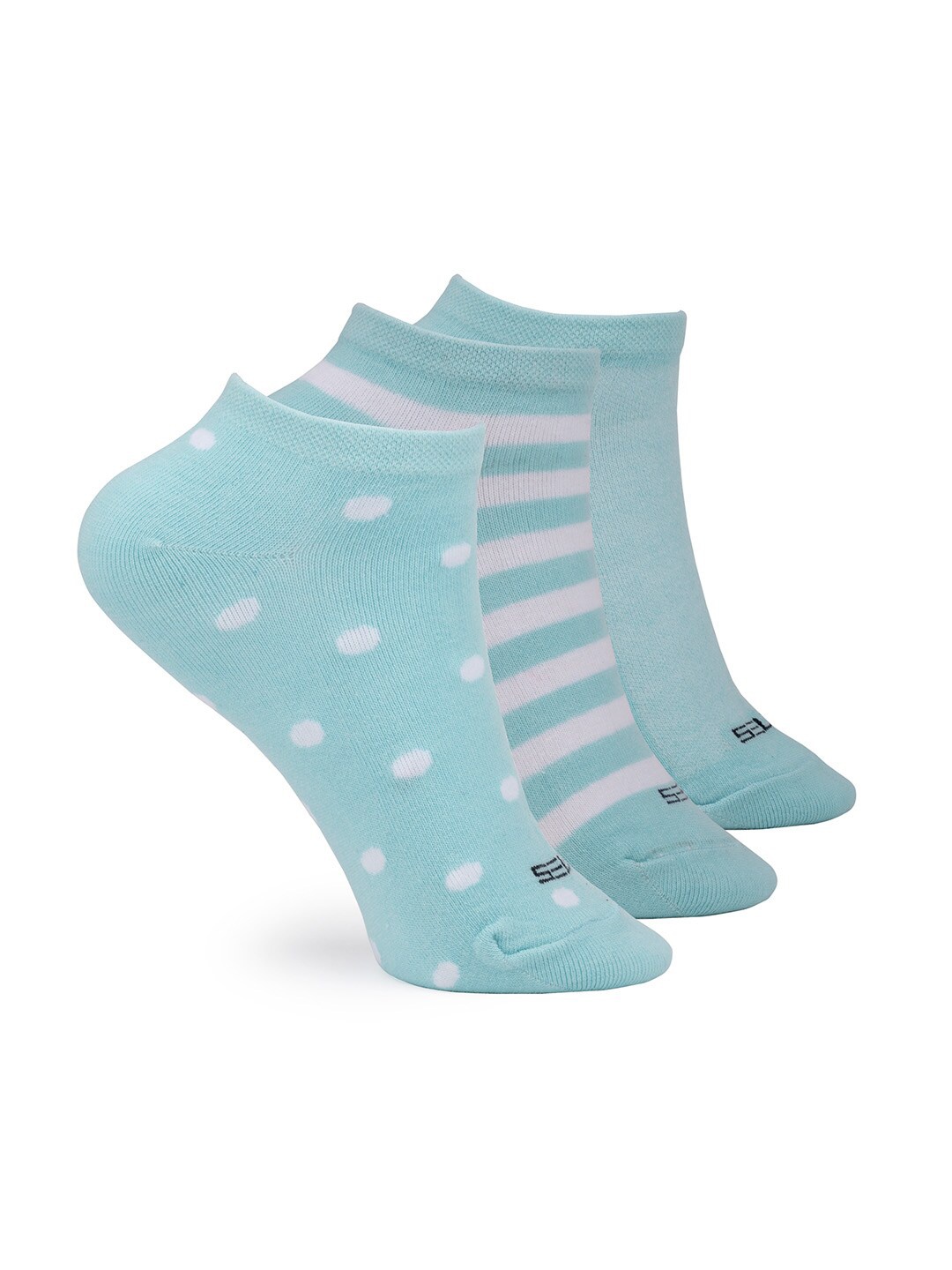 

FOOTONS Women Pack of 3 Patterned Pure Cotton Ankle-Length Socks, Blue