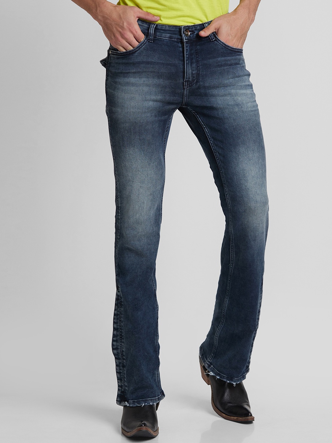 

mode de base Men Bootcut Heavy Fade Stretchable Jeans, Blue