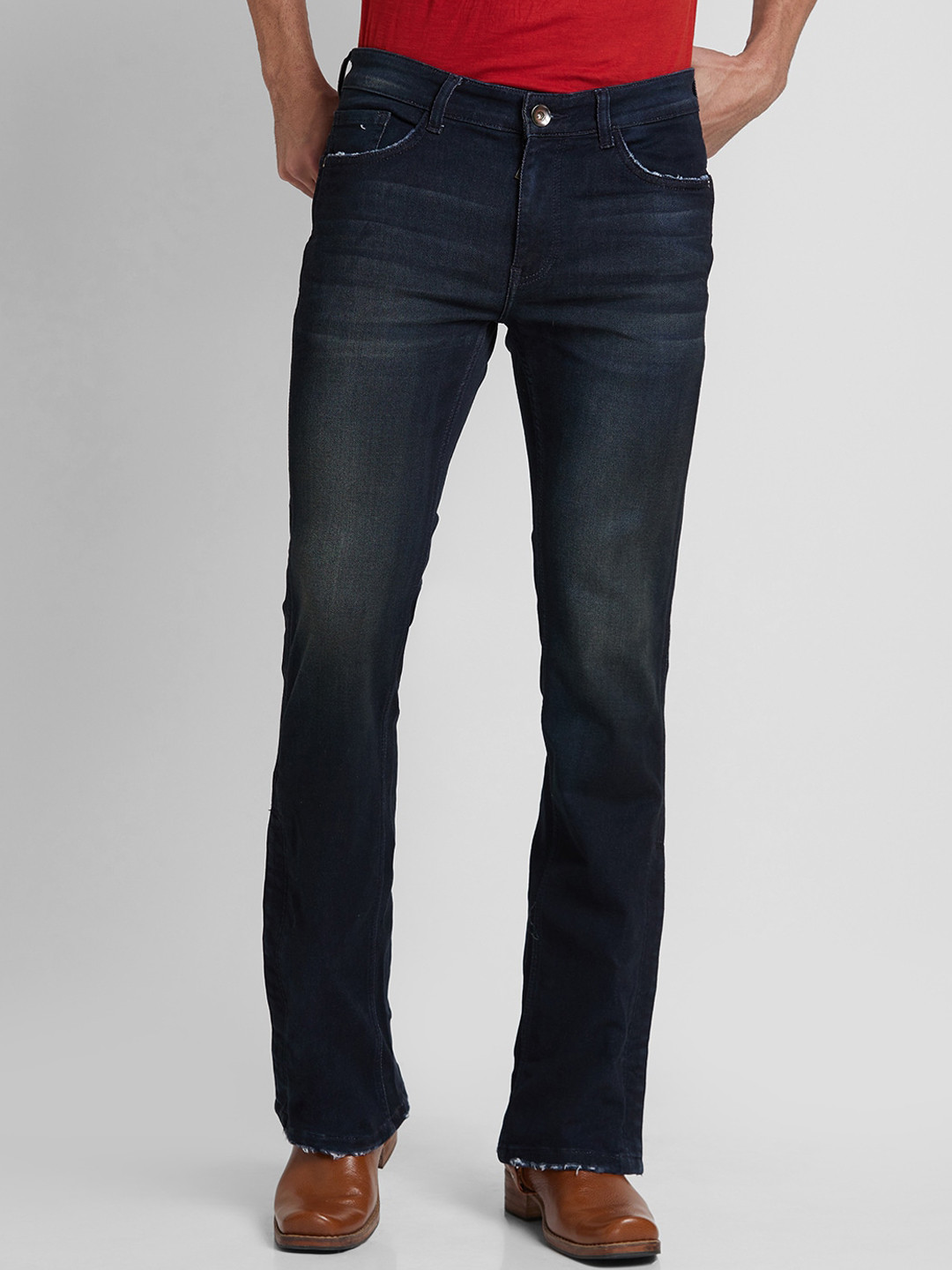 

mode de base Men Bootcut Heavy Fade Stretchable Jeans, Navy blue