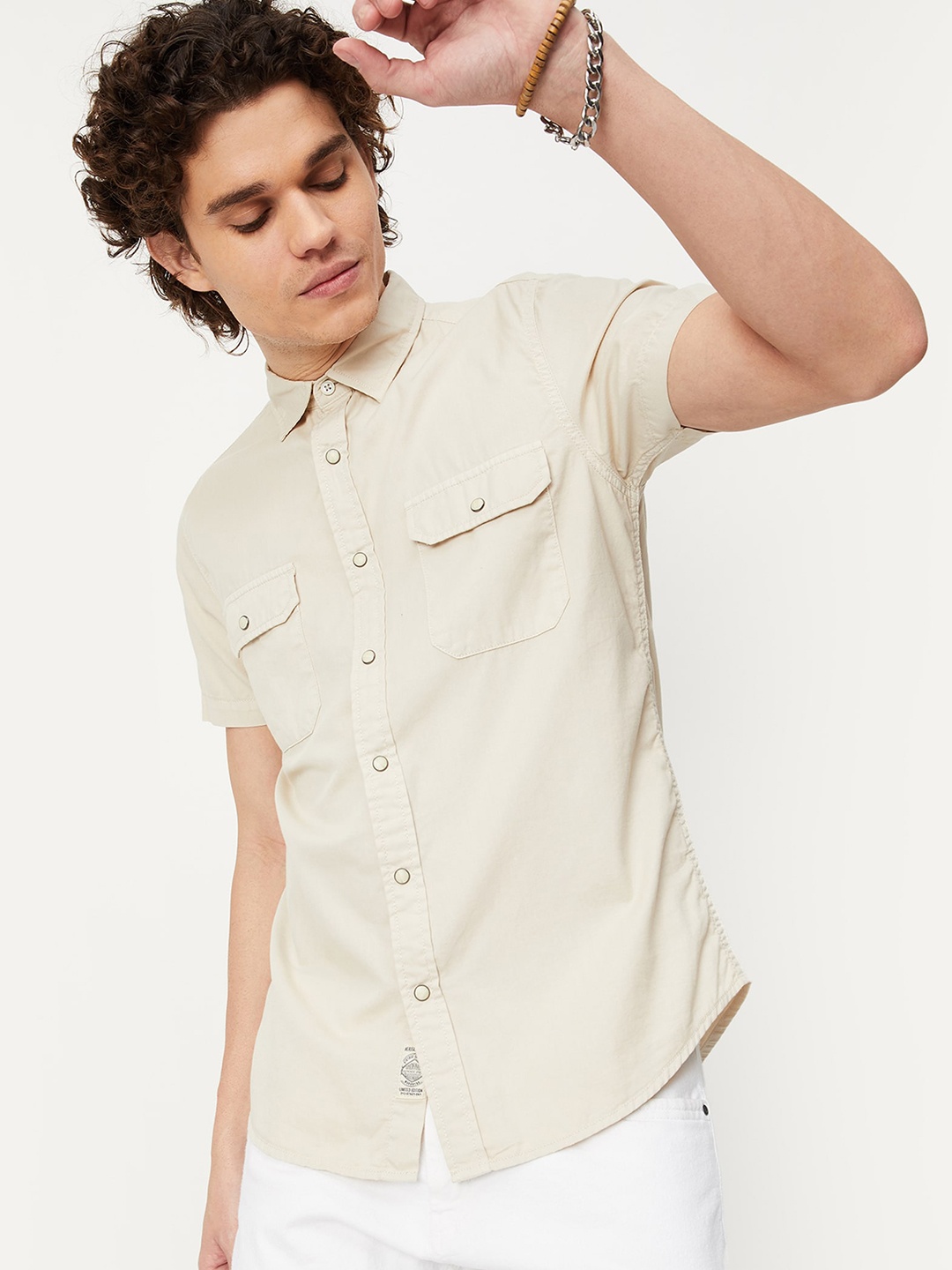 

max Men Casual Pure Cotton Shirt, Beige