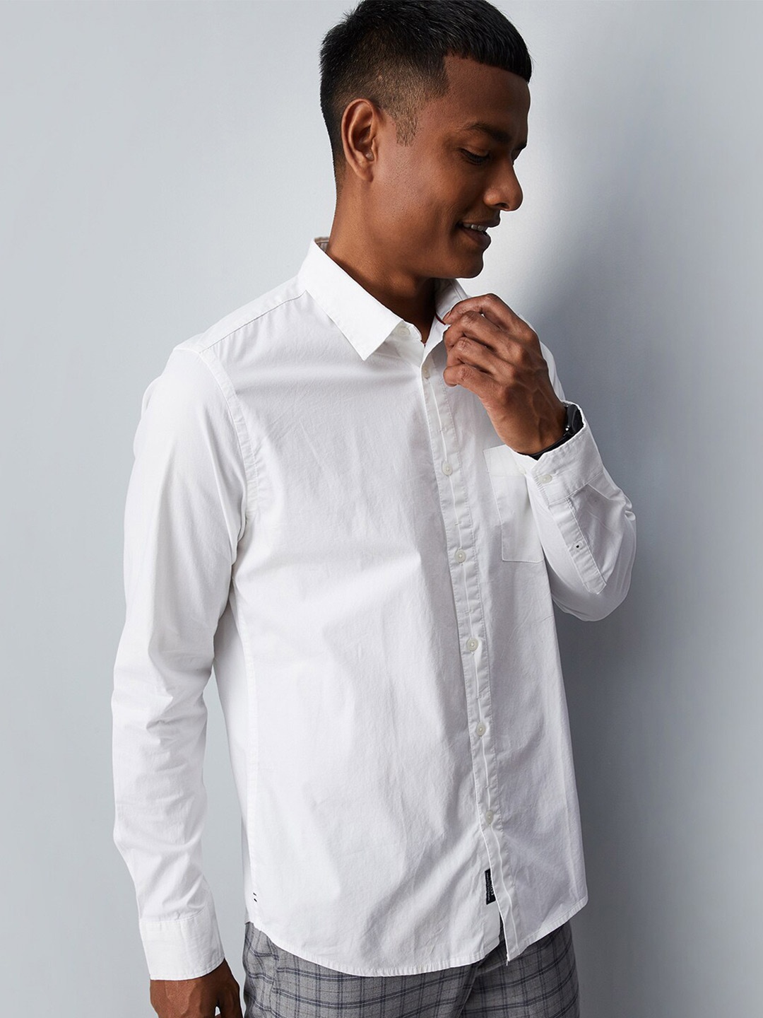

max Men Checked Casual Cotton Shirt, White