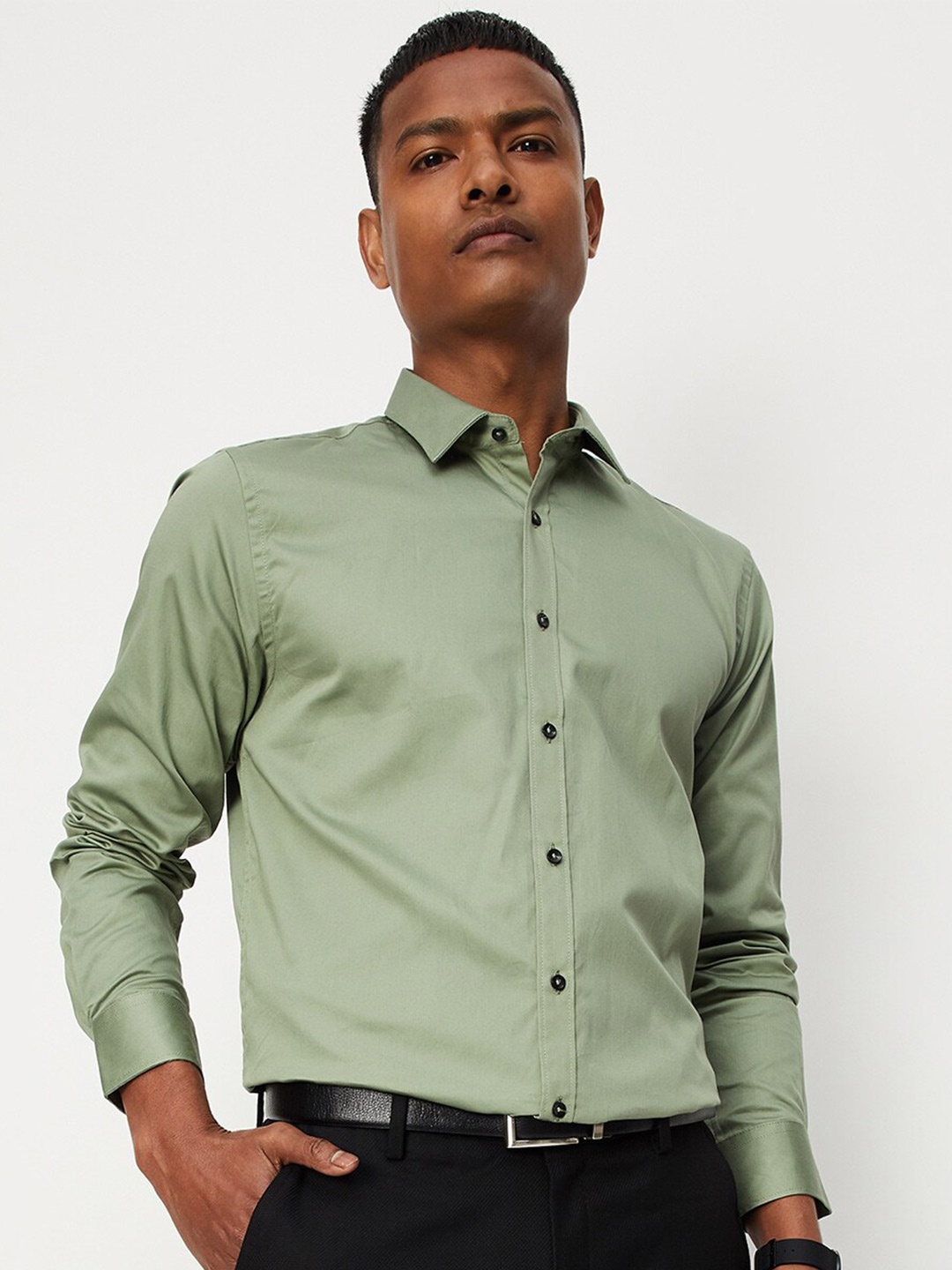 

max Men Pure Cotton Formal Shirt, Green