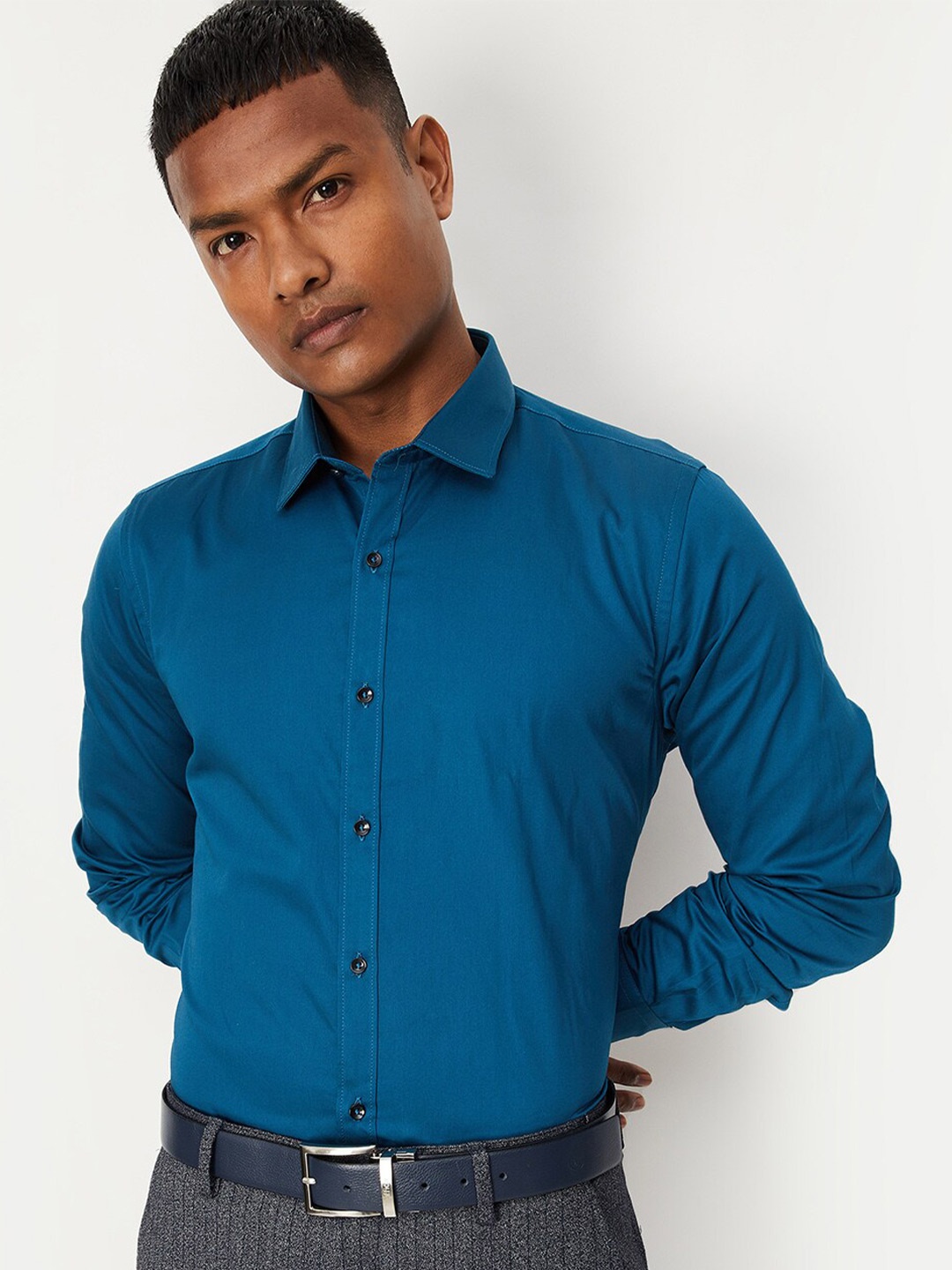

max Men Pure Cotton Formal Shirt, Blue