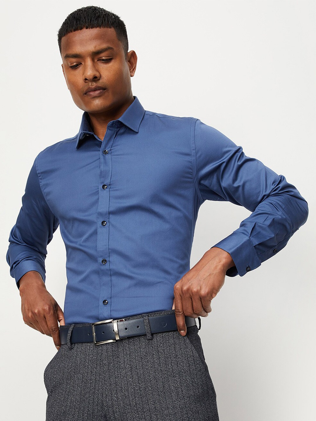 

max Men Formal Pure Cotton Shirt, Blue