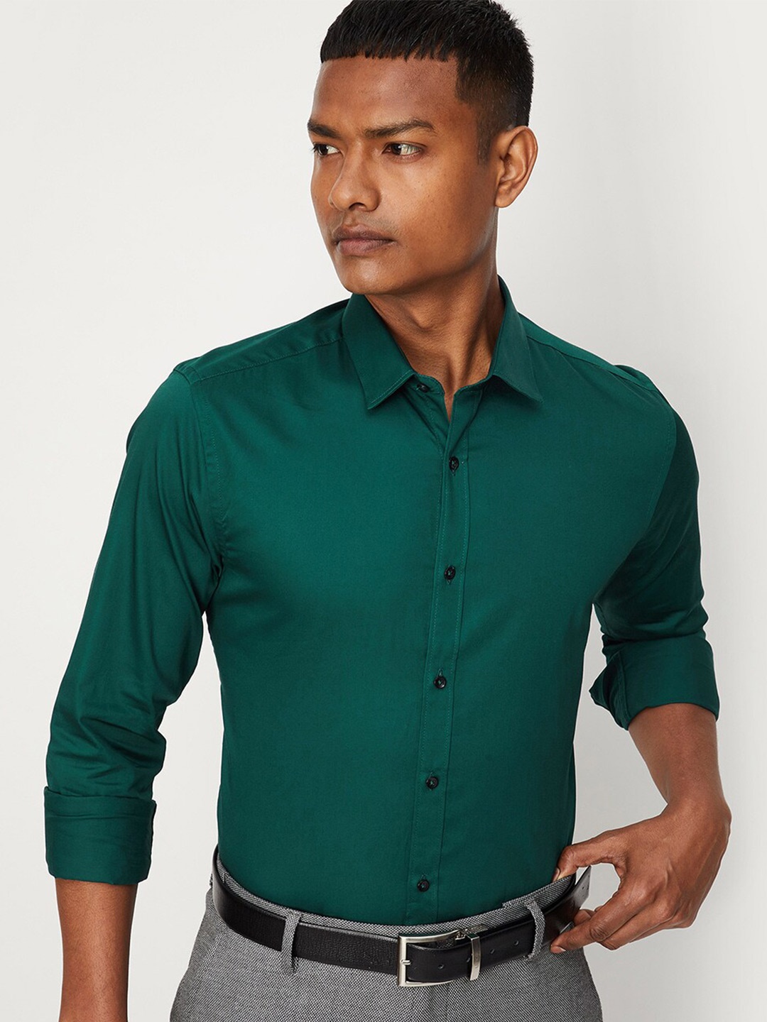 

max Men Formal Pure Cotton Shirt, Green