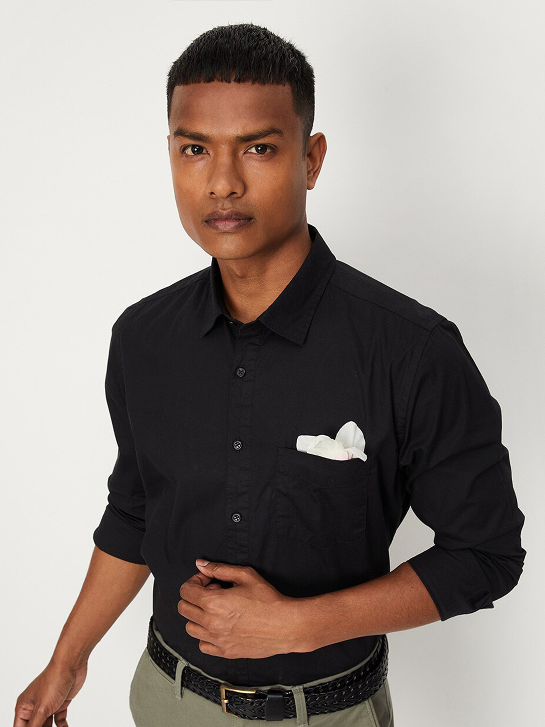 

max Men Casual Cotton Shirt, Black