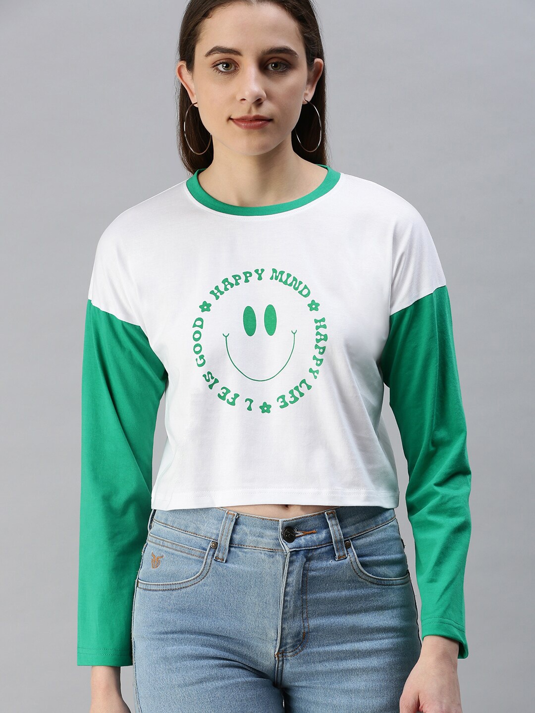 

JUNEBERRY Printed Crop Cotton Top, Green