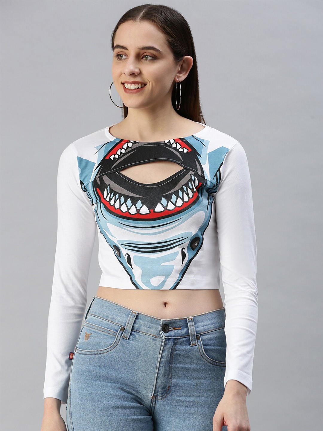

JUNEBERRY Women Round Neck Printed Cotton T-shirt, White