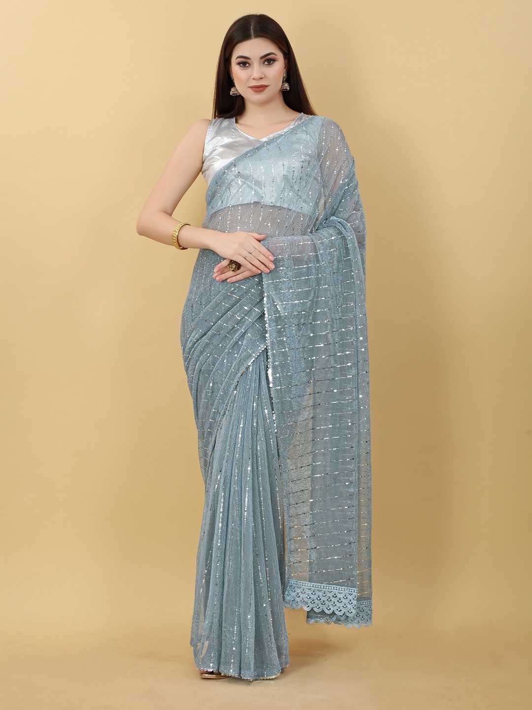

Fashion FRICKS Embellished Lycra Saree, Sea green