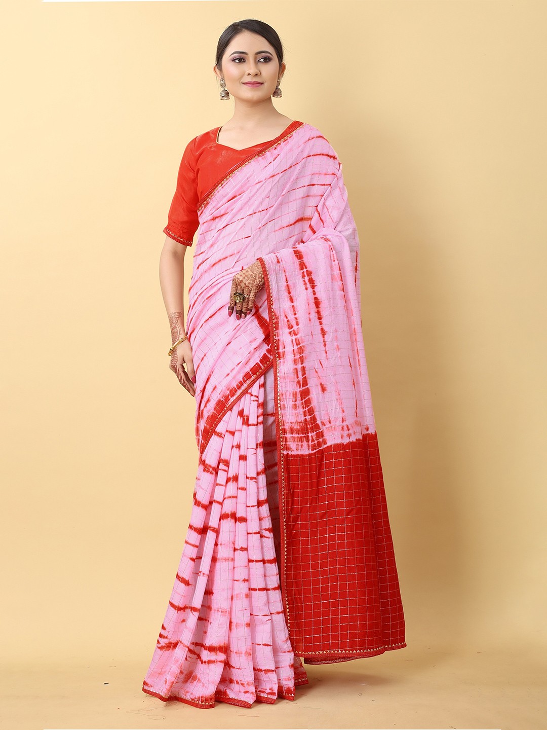 

Fashion FRICKS Tie and Dye Gotta Patti Saree, Pink