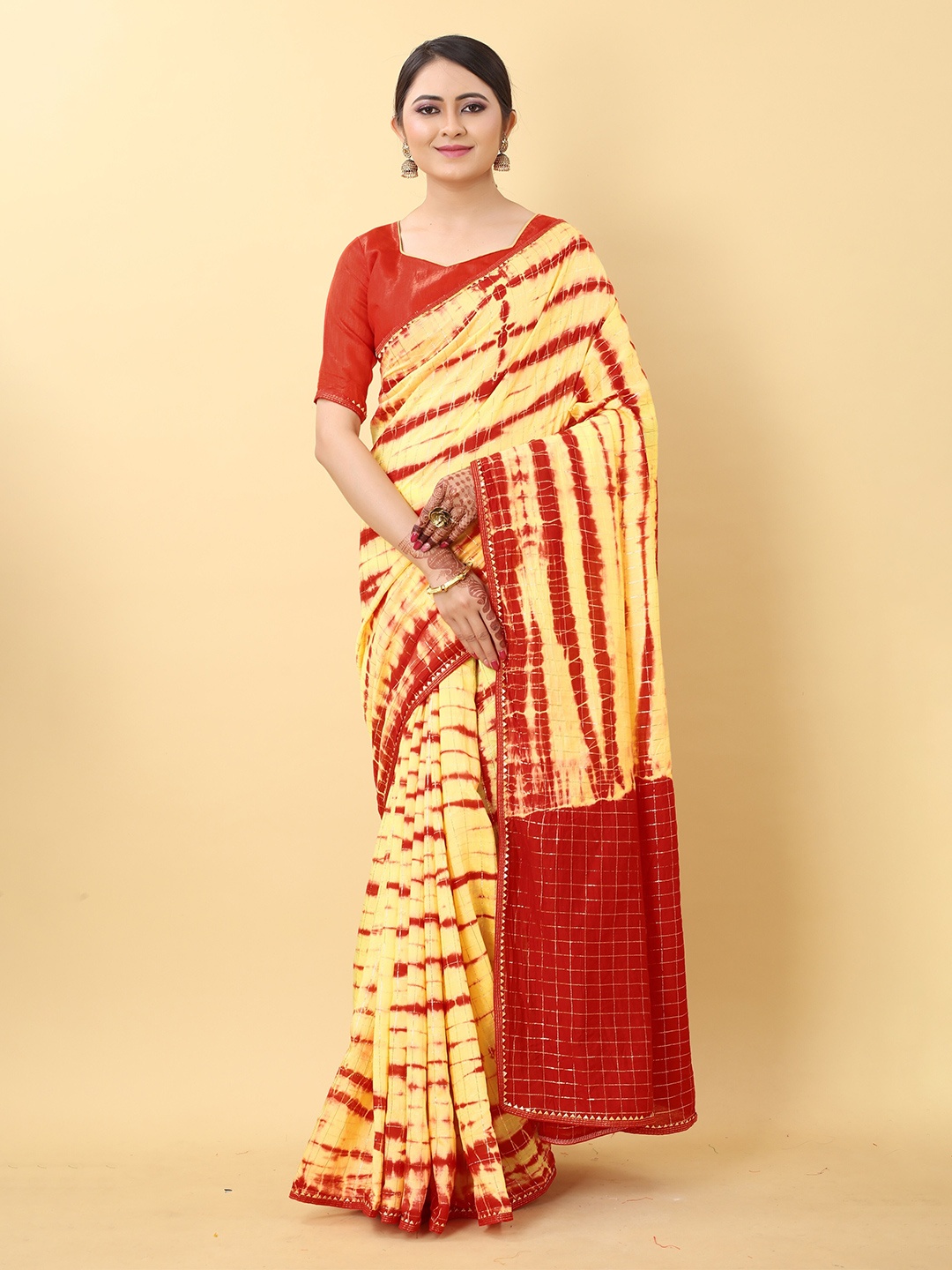 

Fashion FRICKS Tie and Dye Gotta Patti Saree, Yellow