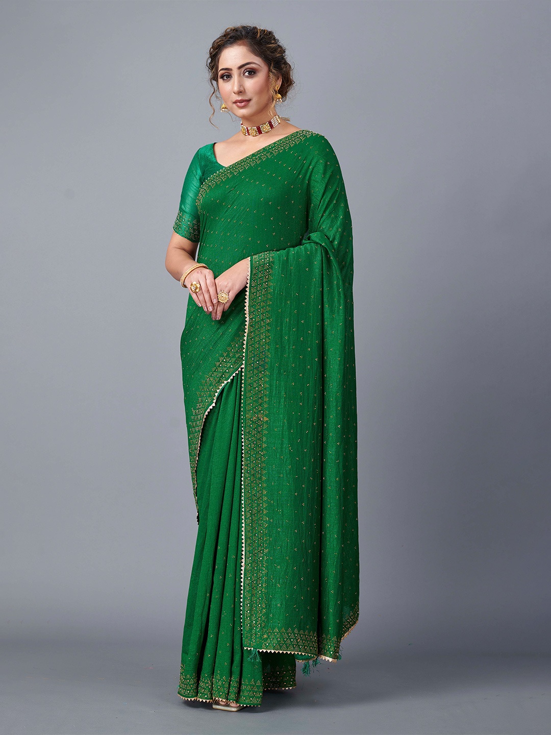 

Fashion FRICKS Embellished Saree, Green