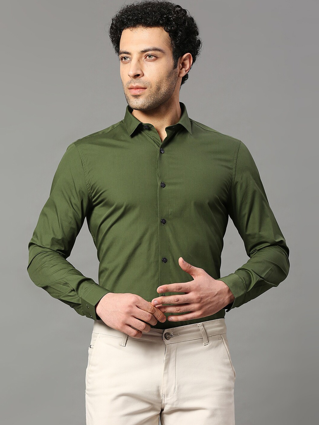 

INVICTUS Men Slim Fit Formal Cotton Shirt, Green