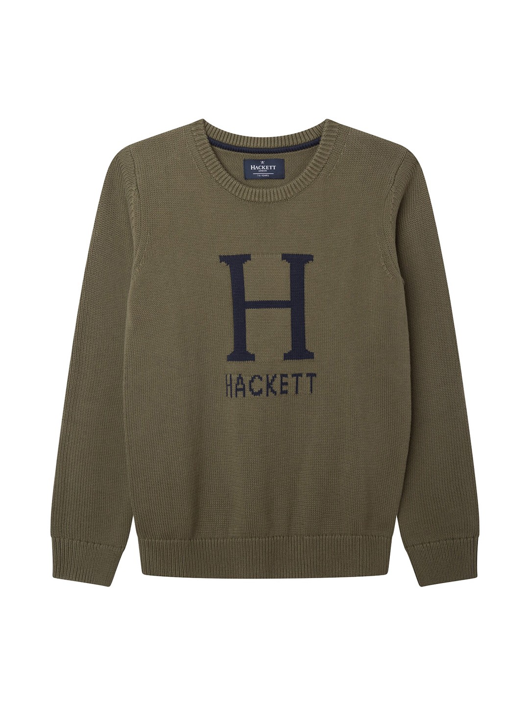 

HACKETT LONDON Boys Self Design Round Neck Cotton Pullover, Olive