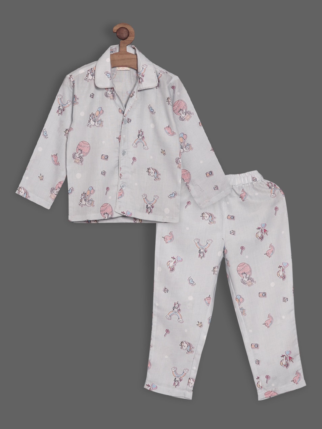 

RIKIDOOS Boys 2 Pieces Printed Pure Cotton Night suit, Grey