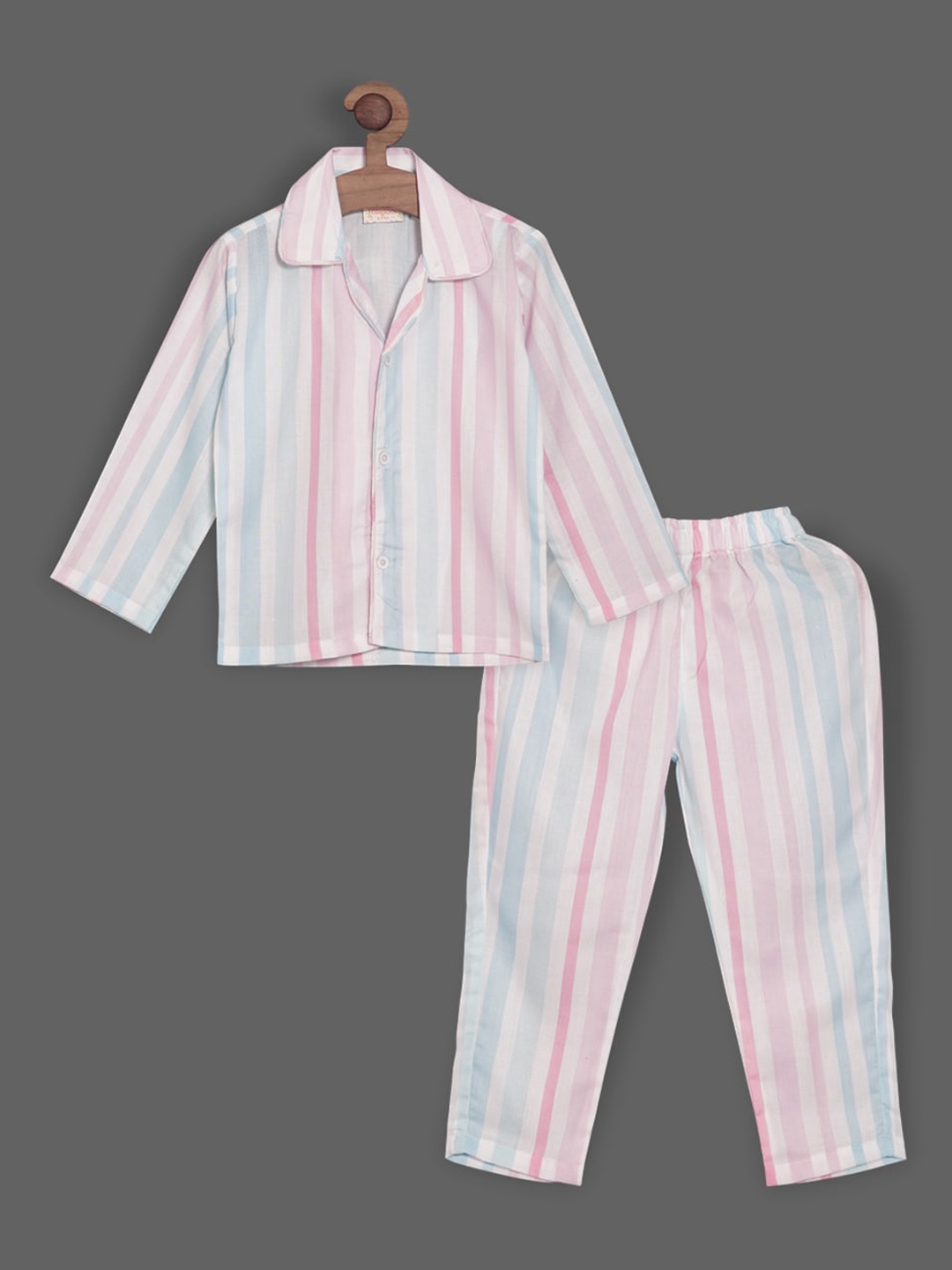 

RIKIDOOS Boys 2 Pieces Striped Pure Cotton Night suit, White