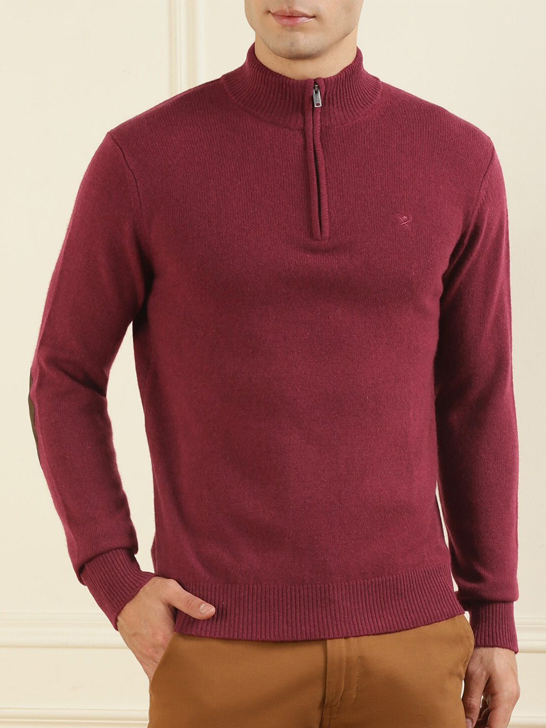 

HACKETT LONDON Men Mock Collar Long Sleeves Acrylic Pullover, Maroon