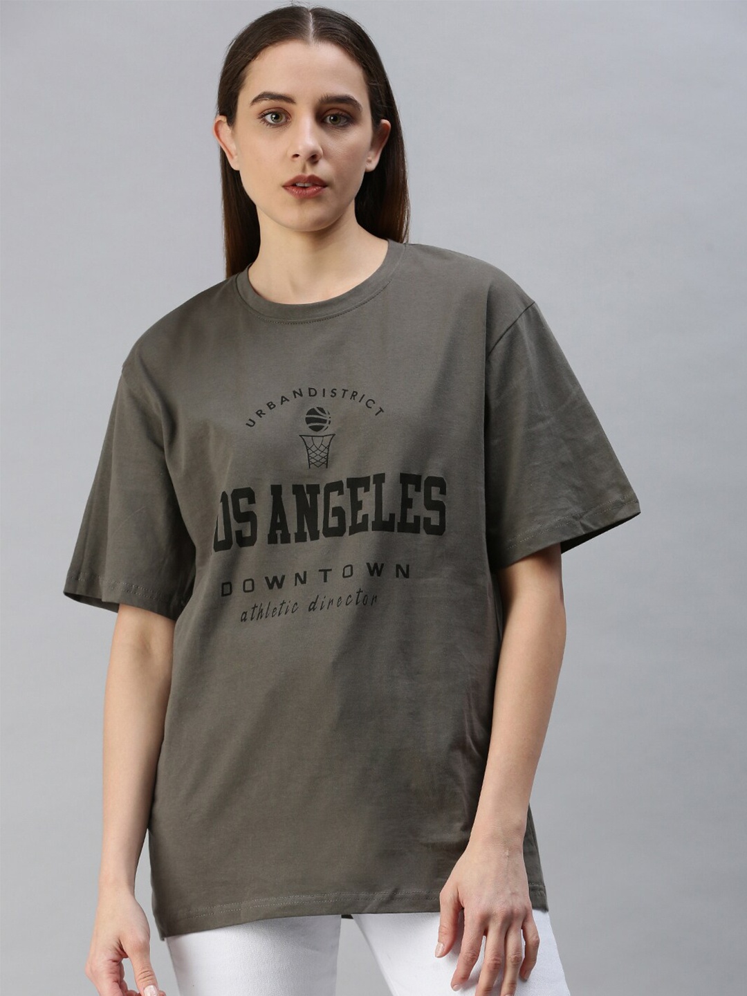 

Rodzen Typography Printed Oversize Cotton T-shirt, Olive