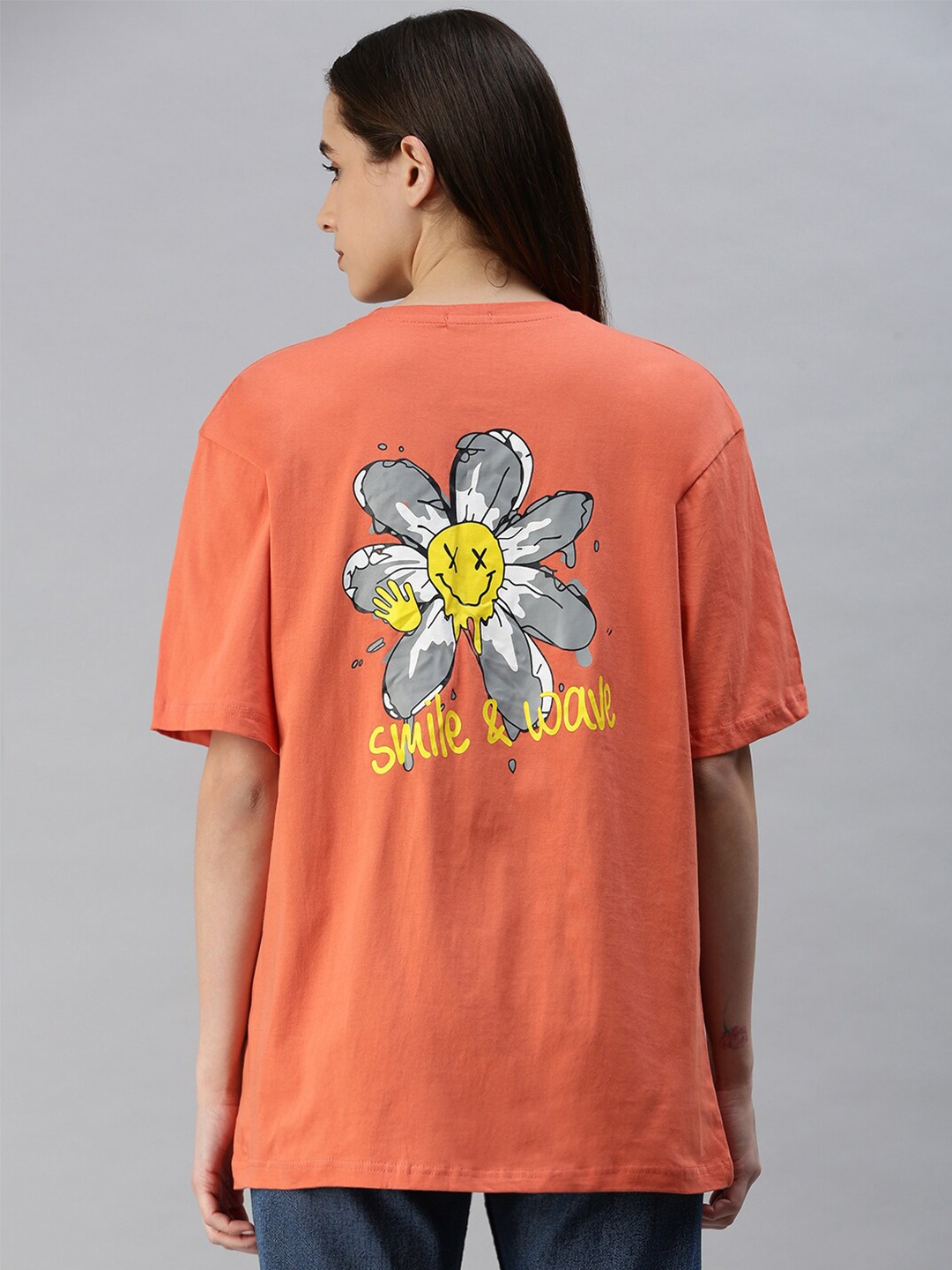 Rodzen Graphic Printed Loose Cotton T-shirt, Orange