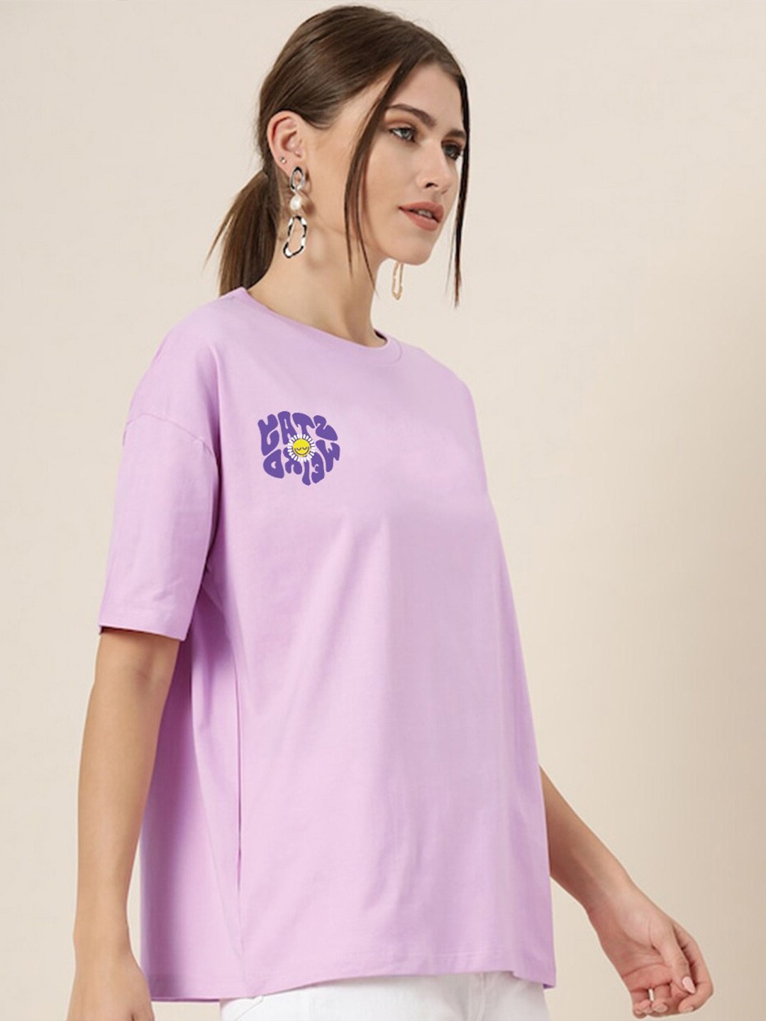 

JUNEBERRY Women Drop-Shoulder Sleeves Oversize Fit Cotton T-shirt, Lavender