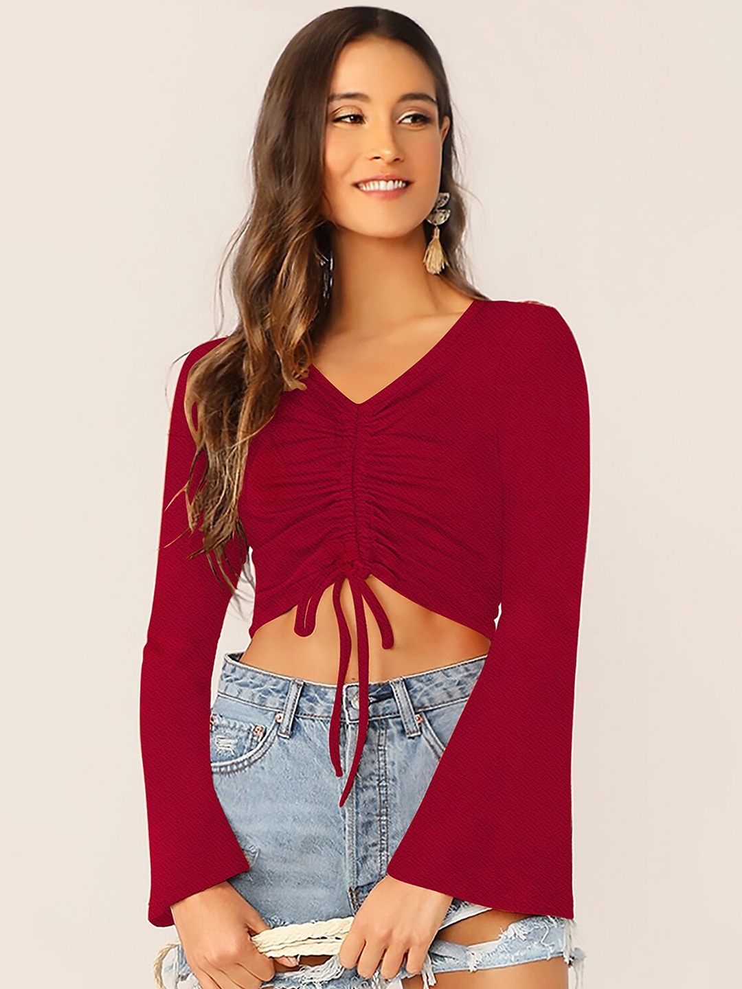 

Hinayat Fashion Gathered Crop Top, Maroon