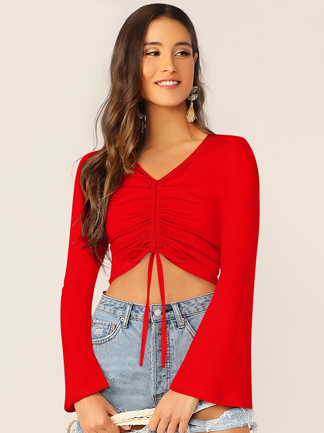 

Hinayat Fashion Gathered Crop Top, Red