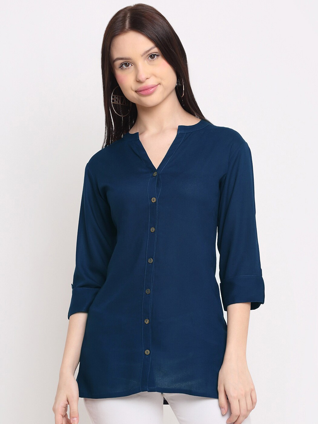 

DORIYA Mandarin Collar Kurti, Blue