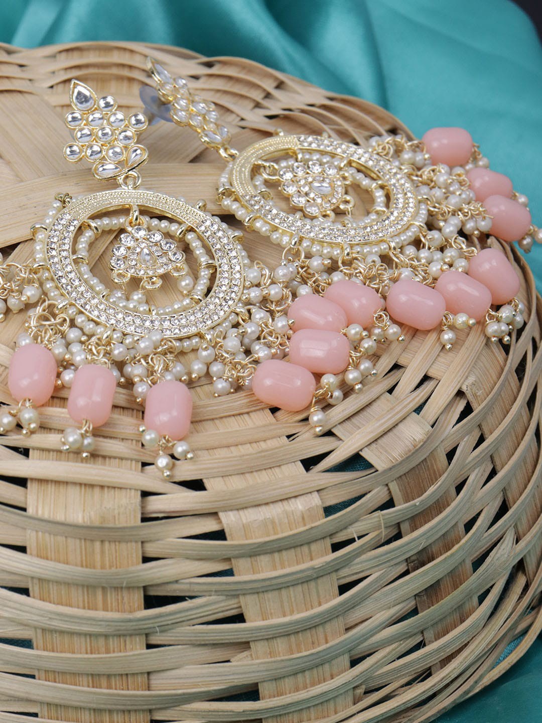 

VAGHBHATT Stone Studded Drop Earrings, Pink