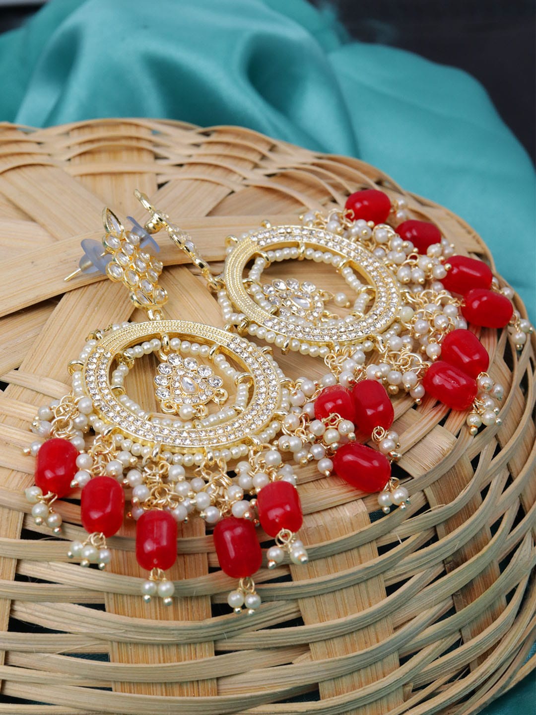 

VAGHBHATT Circular Chandbalis Earrings, Red
